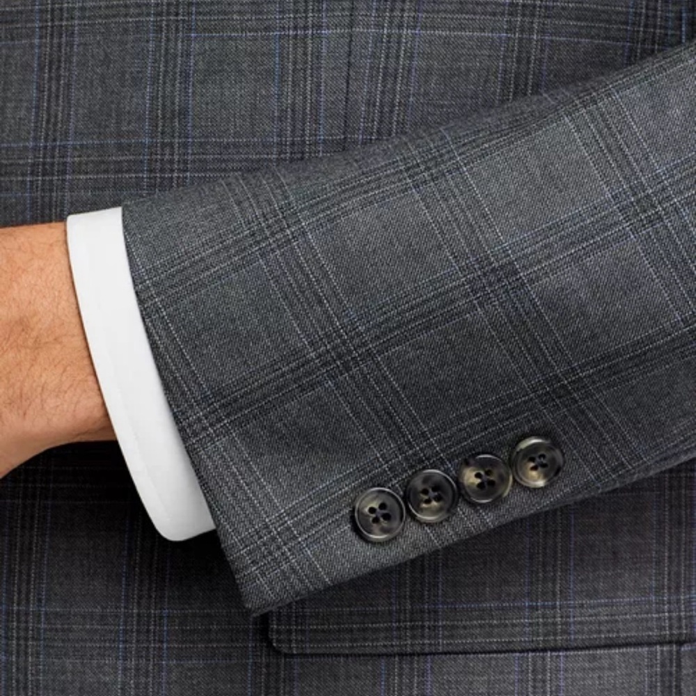 NWT Hart Schaffner Marx Gray Blue Plaid New York Fit 2pc Suit Jacket Pants - Picture 3 of 16